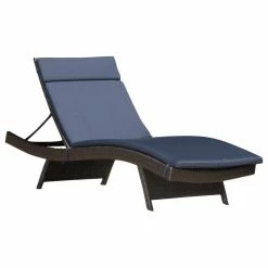 Cheap 👍 GDFStudio GDF Studio Lakeport Outdoor Wicker Adjustable Chaise Lounge With Navy Cushion 👍