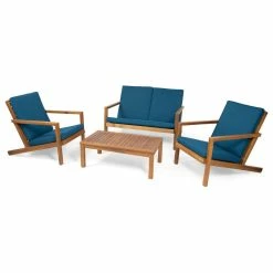 Wholesale 🎉 GDFStudio Camryn Outdoor 4 Seater Chat Set With Cushions, Brown Patina, Dark Teal 🔔