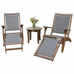 Top 10 😍 Outdoor Interiors 3-Piece Eucalyptus And Wicker Lounger Set With Ottoman And Round Accent Table ⭐