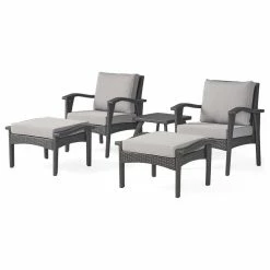 Best Pirce 🔥 GDFStudio GDF Studio 5-Piece Maui Outdoor Gray Wicker Seating With Cushions Set ⭐