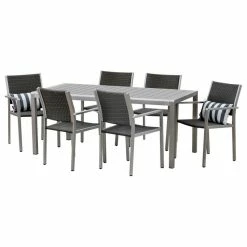 Best Pirce 😀 GDFStudio GDF Studio 7-Piece Coral Outdoor And Wicker Dining Set With Faux Wood Table Top 🧨