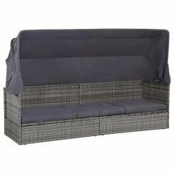 New 🔔 Vida XL LLC VidaXL Patio Lounge Bed W/ Canopy Poly Rattan Gray 80.7" Garden Cushion Seat 🌟