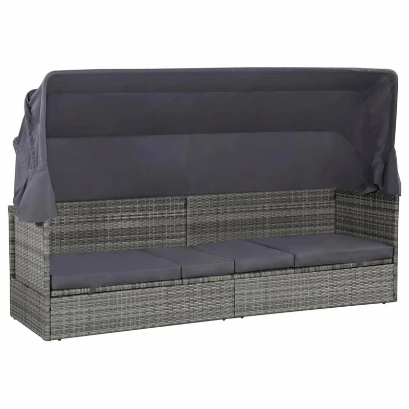 New ๐ Vida XL LLC VidaXL Patio Lounge Bed W/ Canopy Poly Rattan Gray 80.7" Garden Cushion Seat ๐