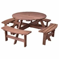 Promo 🎉 Costway Patio 8 Seat Wood PicnicTable Dining Seat Bench Set Pub Garden Yard ❤️