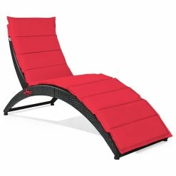 Budget 🎉 Costway Folding Patio Rattan Lounge Chair Chaise Cushioned Garden Lawn Red 👏
