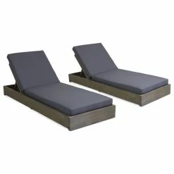 Discount 🎉 GDFStudio Lindero Acacia Wood Chaise Lounges, Set Of 2, Dark Gray/Gray ✔️