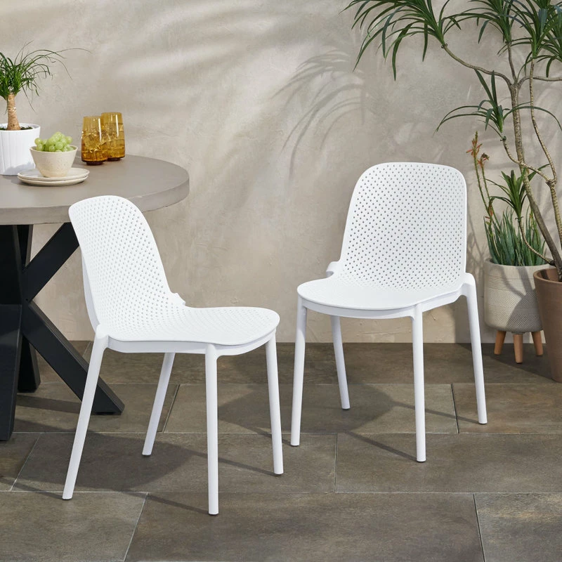 Hot Sale ๐ฅฐ GDFStudio Tafton Outdoor Stacking Dining Chair, Set Of 2, White โ - Image 2