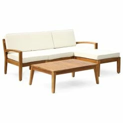 Outlet 🎉 GDFStudio GDF Studio Grenada 3-Seater Acacia Sectional Set With Coffee Table And Ottoman, 🔥