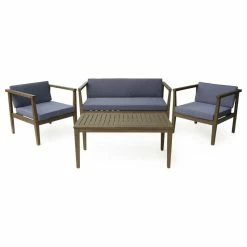 Best Sale 🤩 GDFStudio GDF Studio Maddox Outdoor 4-Seater Acacia Wood Chat Set With Coffee Table, Gray 💯