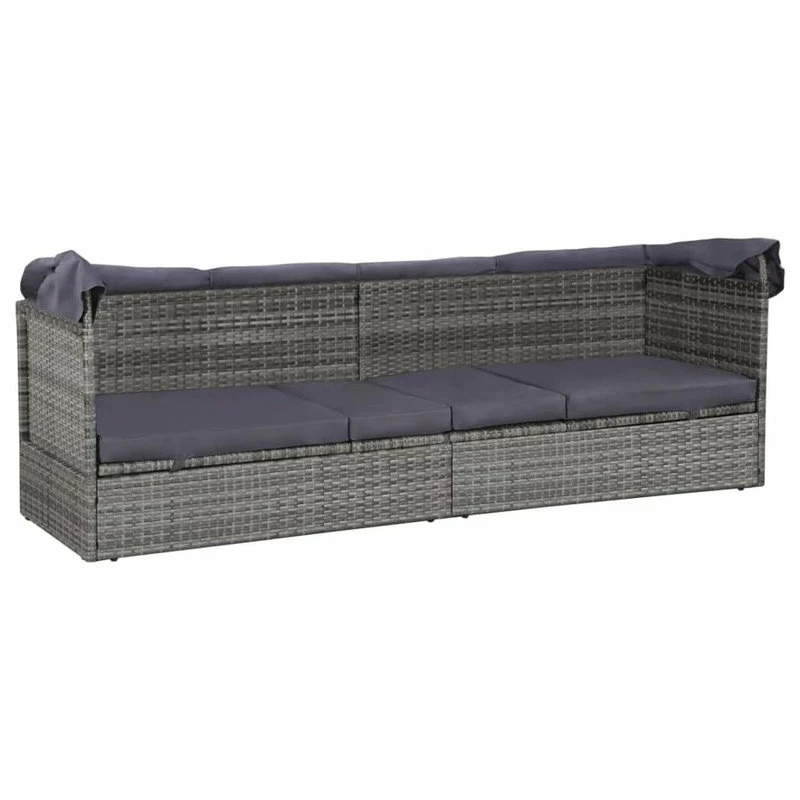New ๐ Vida XL LLC VidaXL Patio Lounge Bed W/ Canopy Poly Rattan Gray 80.7" Garden Cushion Seat ๐ - Image 7