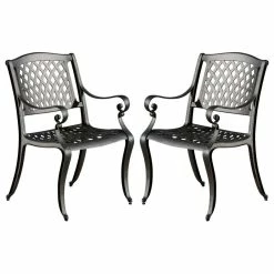 Cheapest 🔔 GDFStudio Marietta Outdoor Cast Aluminum Dining Chairs, Set Of 2 🎉
