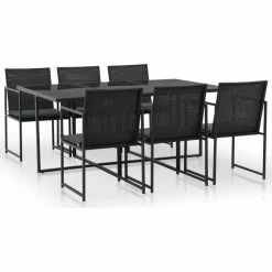 Best deal 🧨 Vida XL LLC VidaXL Patio Dining Set With Cushions 7 Pieces Poly Rattan Black Garden Seat 👍