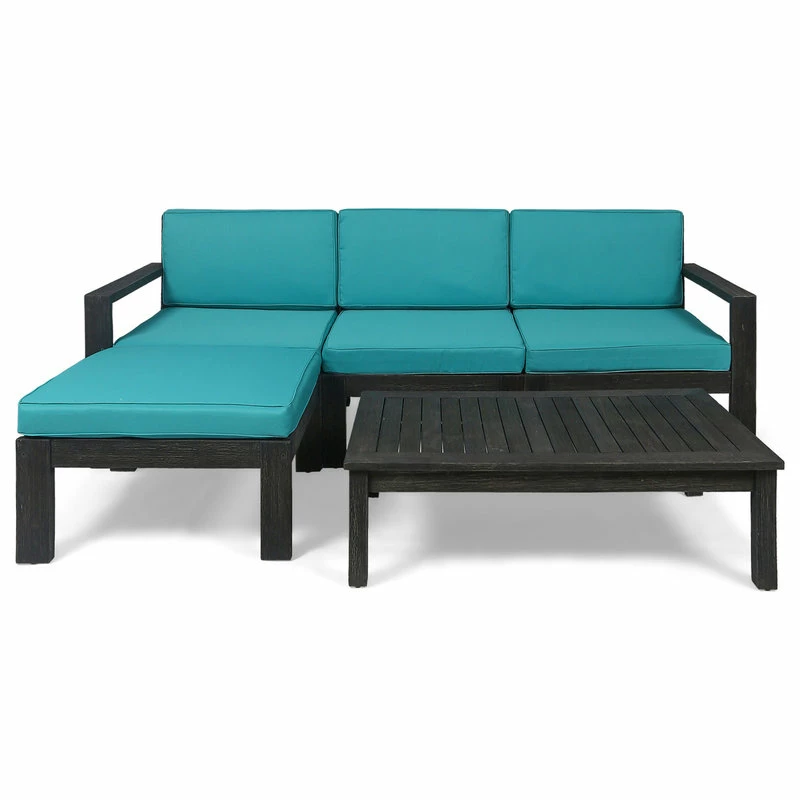 Cheap ๐ GDFStudio Makayla Ana Outdoor 3 Seater Acacia Wood Sofa Sectional With Cushions, Teal ๐ - Image 2