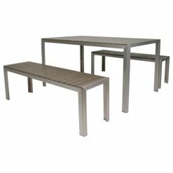 Best reviews of 😍 GDFStudio GDF Studio Butler Outdoor Aluminum Picnic Set With Faux Wood Top, Silver/Natural 🔔