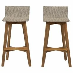 Best reviews of 🔥 GDFStudio Becky Outdoor Acacia Wood And Wicker Barstools, Set Of 2, Light Brown, Teak Fini 💯
