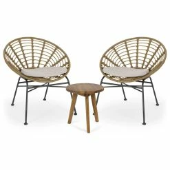 Buy 💯 GDFStudio Mignon Outdoor 2 Seater Acacia Wood Chat Set, Light Brown/Beige/Natural Finish 🎁