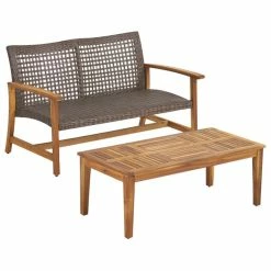 Best reviews of 💯 GDFStudio Spring Spender Outdoor Wicker Loveseat, Coffee Table Set, Mixed Mocha, Natural ⌛