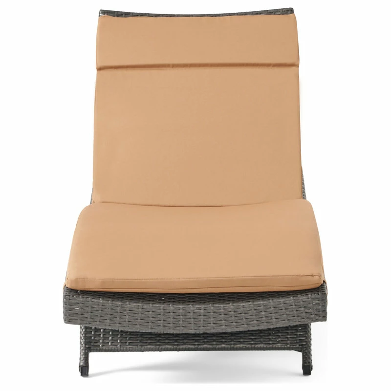 Flash Sale ❤️ GDFStudio GDF Studio Nassau Outdoor Gray Wicker Adjustable Chaise Lounge, Caramel Cushion ✔️ - Image 6