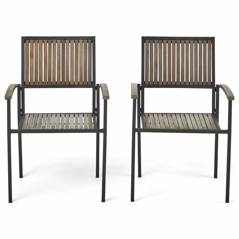 Cheap ๐ GDFStudio Owen Outdoor Wood And Iron Dining Chair, Set Of 2, Gray Finish, Black Finish ๐