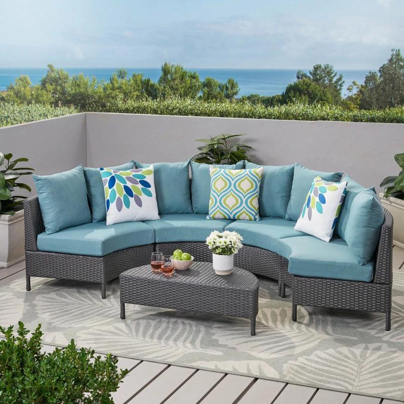 Best Sale ✔️ GDFStudio GDF Studio 5-Piece Venice Outdoor 4 Seater Curved Wicker Sectional Sofa Set 👏 - Image 2