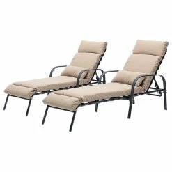 Hot Sale ✔️ Crestlive Products Set Of 2 Adjustable Chaise Lounge Chair With Cushion & Pillow, Tan ✔️