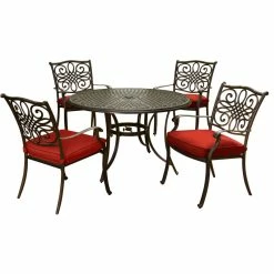 Cheap 😍 Hanover Traditions 5-Piece Dining Set, Red With 48" Cast-top Table And 4 Dining Chairs 🛒