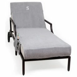Discount 👍 Linum Home Textiles Personalized Standard Size Chaise Lounge Cover With Side Pockets, S 👍