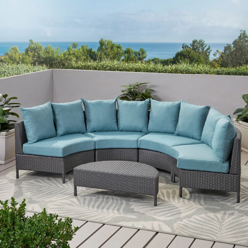 Best Sale ✔️ GDFStudio GDF Studio 5-Piece Venice Outdoor 4 Seater Curved Wicker Sectional Sofa Set 👏 - Image 3