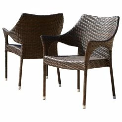 Best Sale 🥰 GDFStudio Del Mar Outdoor Brown Wicker Chairs, Set Of 2 🛒