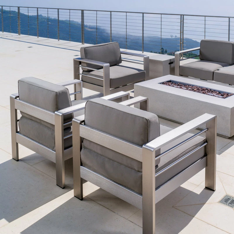 Best deal โ GDFStudio GDF Studio Coral Bay Outdoor Aluminum 7 Seater Chat Set With Fire Pit, Light Gra ๐งจ - Image 8