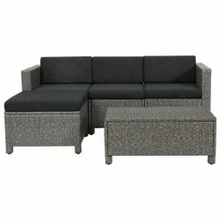 Cheapest 😍 GDFStudio GDF Studio Lorita Outdoor 5-Piece Gray Wicker Sectional Sofa With Black Cushions 😀