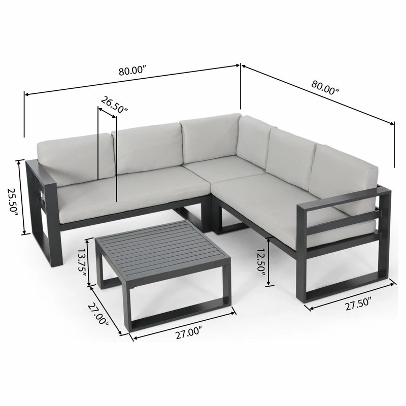 Deals 🤩 GDFStudio Queena Outdoor Aluminum Sofa Sectional With Coffee Table 🧨 - Image 4