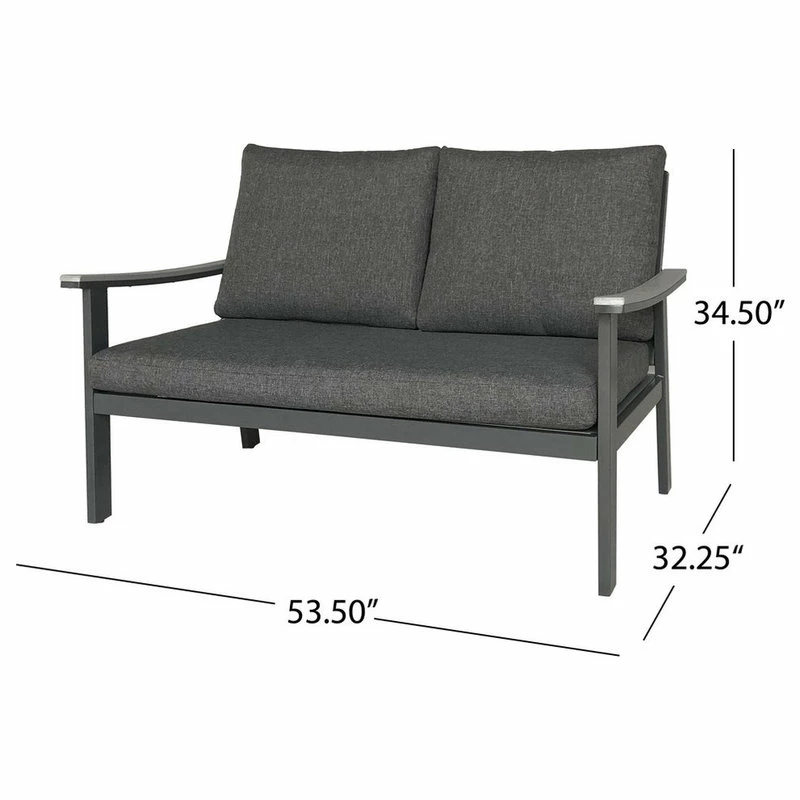 Best Pirce ๐ GDFStudio Agnes Outdoor 4-Piece Aluminum, Faux Wood Chat Set, Gray, Dark Gray ๐ฅฐ - Image 3