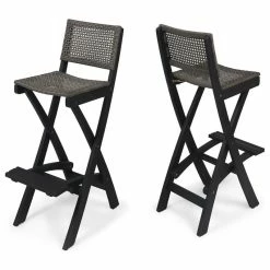Flash Sale 👍 GDFStudio Constance Outdoor Folding Acacia Wood Barstools, Set Of 2, Dark Gray/Brown 🛒
