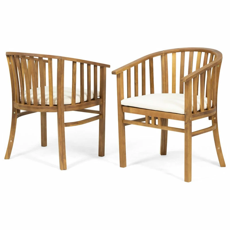 Buy ๐ GDFStudio Nola Outdoor Wooden Dining Chairs With Cushions, Set Of 2, Cream, Teak Finish ๐งจ