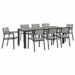 Best deal 🔔 LexMod Maine 9-Piece Outdoor Aluminum Dining Set, Brown Gray 💯