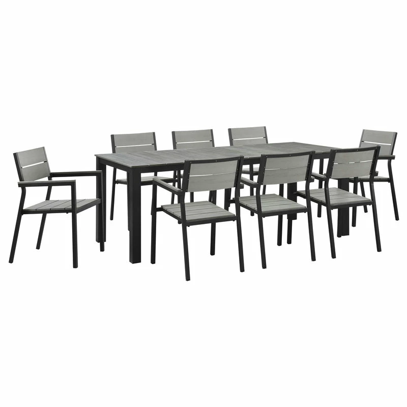 Best deal 🔔 LexMod Maine 9-Piece Outdoor Aluminum Dining Set, Brown Gray 💯