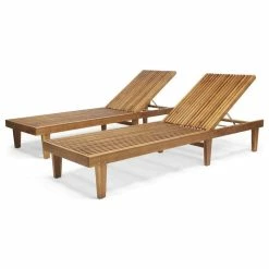 Hot Sale 💯 GDFStudio Addisyn Outdoor Wooden Chaise Lounge, Set Of 2, Teak Finish ❤️