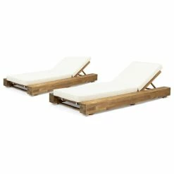 Best Sale 💯 GDFStudio Ursula Outdoor Acacia Wood Chaise Lounge And Cushion Set, Set Of 2, Cream 🔥