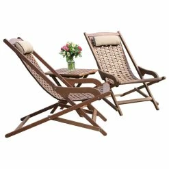 Outlet 👏 Outdoor Interiors 3-Piece Eucalyptus Folding Swing Lounger Set 🤩