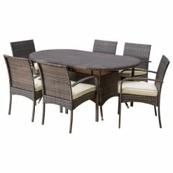 Best deal 🥰 GDFStudio GDF Studio 7-Piece Carmela Outdoor Multibrown PE Wicker Long Dining Set ✨