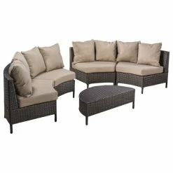 Best Pirce 👍 GDFStudio GDF Studio Outdoor 4 Seater Curved Wicker Sectional Sofa Set With Coffee Table 👍