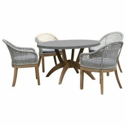Best deal 👍 Outdoor Interiors 5-Piece Nautical Teak, Rope And Composite Round Dining Set With Sunbrella 🌟