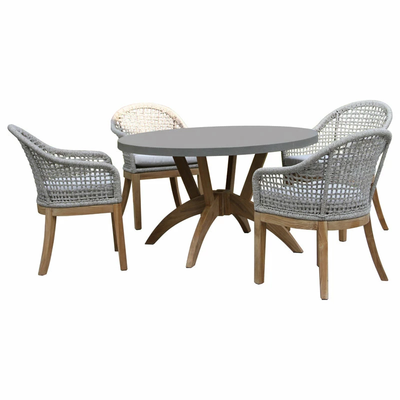 Best deal 👍 Outdoor Interiors 5-Piece Nautical Teak, Rope And Composite Round Dining Set With Sunbrella 🌟