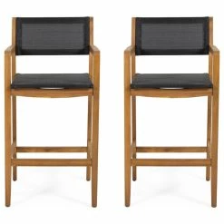 Hot Sale ✨ GDFStudio Santana Outdoor Acacia Wood Barstools With Outdoor Mesh, Set Of 2 🥰