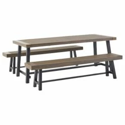 Buy 🔥 GDFStudio Lyons Outdoor Acacia Wood Picnic Dining Set, Gray Finish/Rustic Metal 🛒