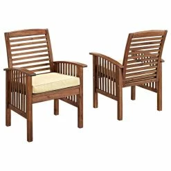 Buy 🔥 Walker Edison Acacia Wood Outdoor Patio Chairs With Cushions, Set Of 2, Dark Brown 😉