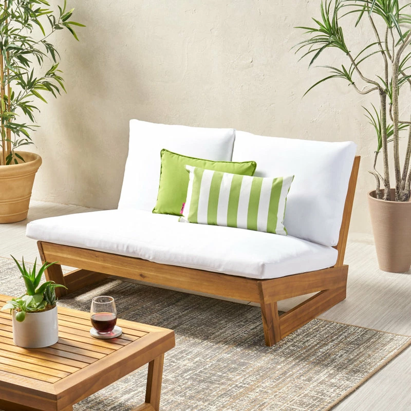 Top 10 ๐ฏ GDFStudio Kaitlyn Outdoor Acacia Wood Loveseat With Cushions, Teak Finish/White ๐ - Image 2