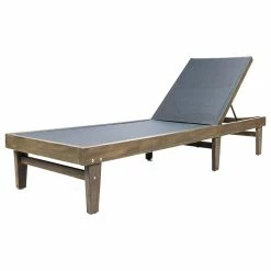 Flash Sale 👍 GDFStudio GDF Studio Della Outdoor Mesh Chaise Lounge With Acacia Wood Frame, Gray/Dark Gr ⭐