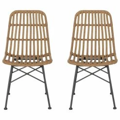 Hot Sale ⌛ GDFStudio Yilia Outdoor Wicker Dining Chairs, Set Of 2, Light Brown, Black 👏
